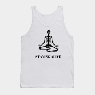 staying alive, meditating skeleton, funny halloween sticker Tank Top